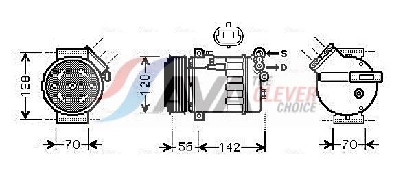 AVA COOLING SYSTEMS OLAK313: Compresor AC ** CLEVER FIT ** cu elei compresor-PAG, cu ambreiaj magnetic, fara dioda