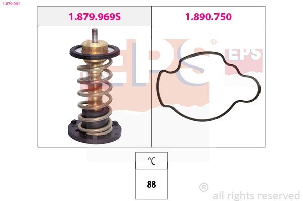 EPS 1.879.981: Termostaat, Jahutusvedelik Made in Italy - OE Equivalent 88°C, koos tihendiga