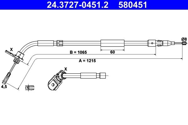 ATE 24.3727-0451.2: Cablu, frana de parcare 1215mm