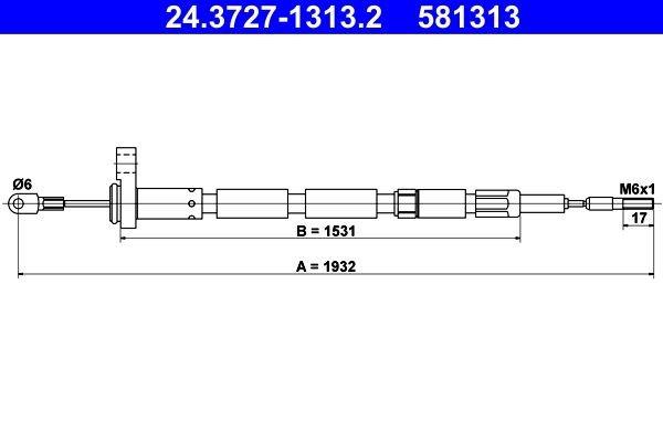 ATE 24.3727-1313.2: Cablu, frana de parcare 1932mm