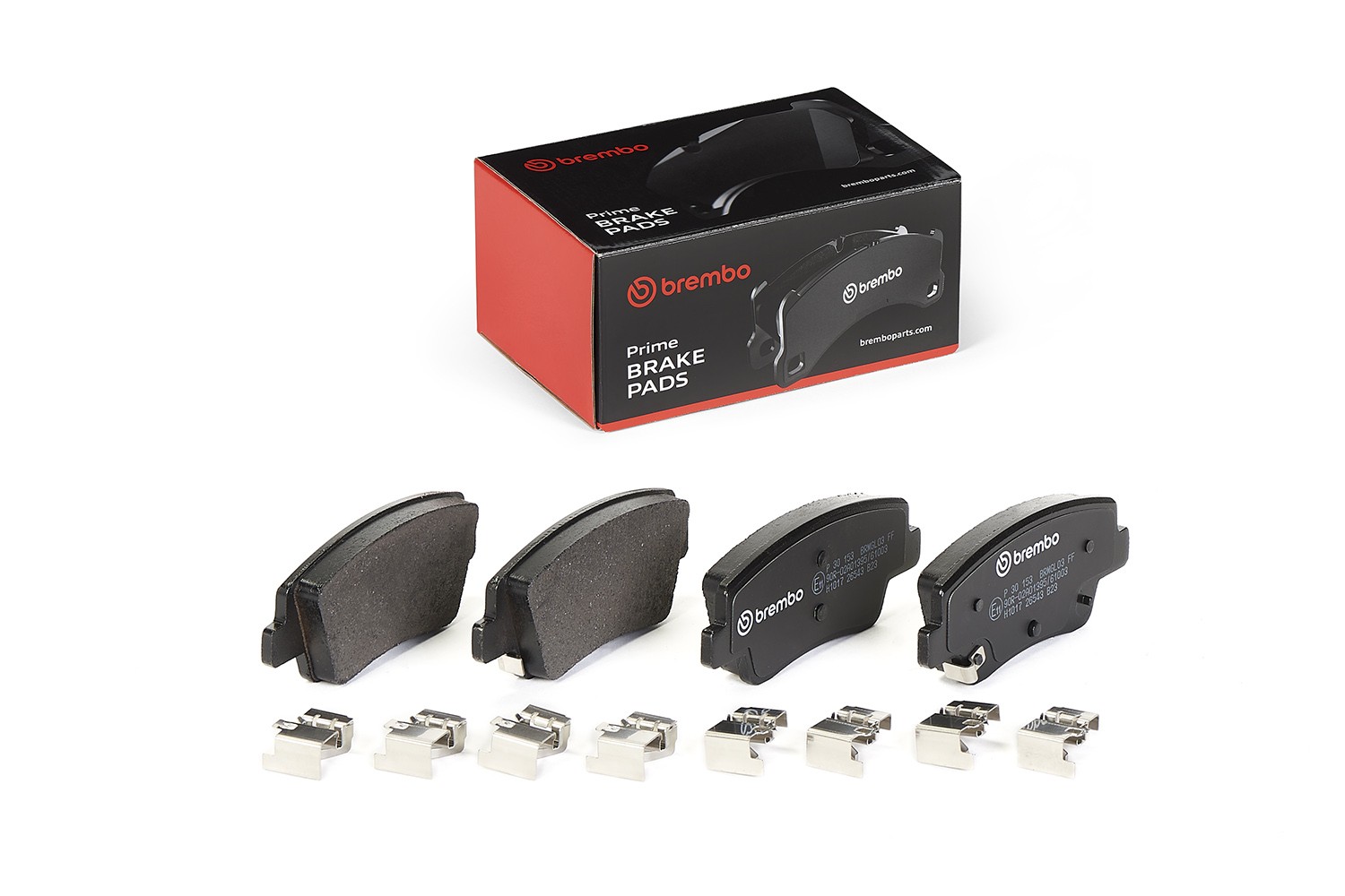 BREMBO P 30 153: Plăcuțe de frână PRIME LINE cu acceasorii, cu clema piston, cu tabla anti scartait