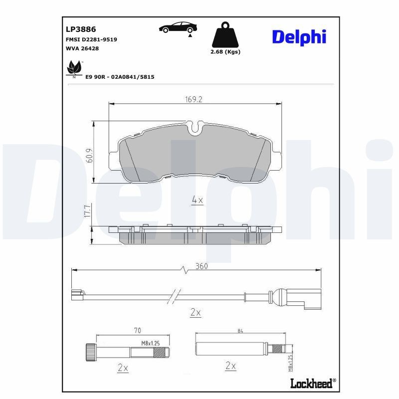 DELPHI LP3886: Plaquettes de frein avec accessoires, avec tôle anti-bruit