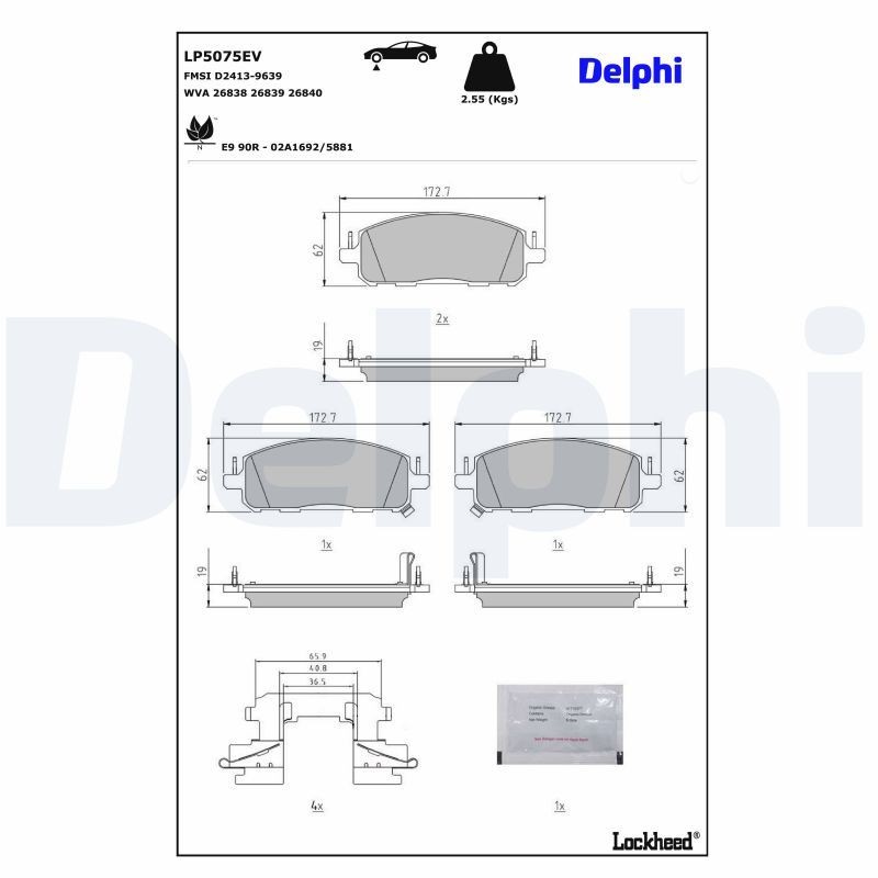 DELPHI LP5075EV: Kit pastiglie freni con accessori, con lamierino anticigolío