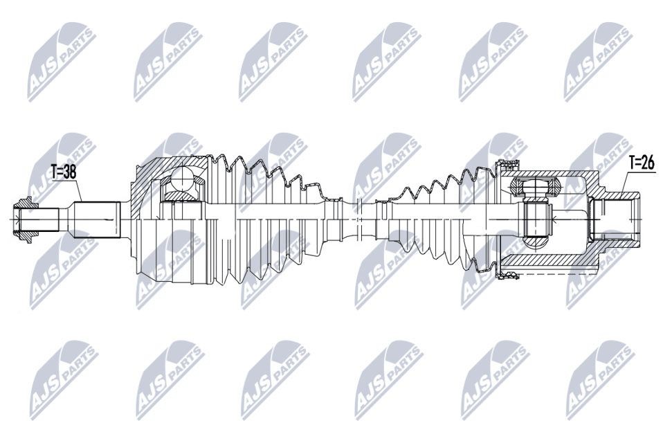 NTY NPW-VW-182: Drivaxel framaxel höger, 615mm
