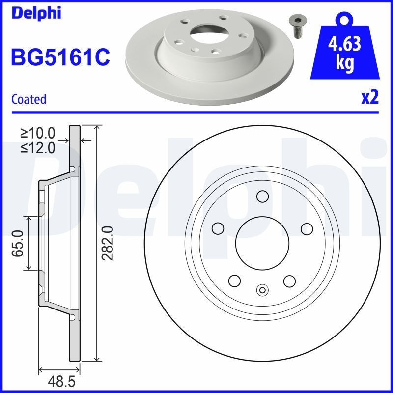 DELPHI BG5161C: Piduriketas Ø: 282mm, täis, Ø: 282mm, kaetud