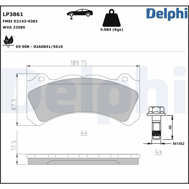 DELPHI LP3861: Piduriklotsid ilma lisavarustuseta, koos kokkusurumisvastase plekiga