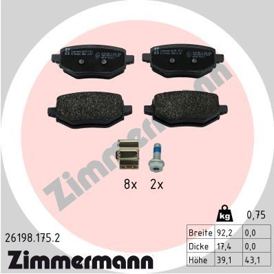 ZIMMERMANN 26198.175.2: Plăcuțe de frână Fotografia corespunde volumului livrării, cu tablă de alunecare, cu suruburi