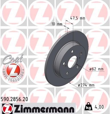 ZIMMERMANN 590.2856.20: Piduriketas COAT Z Ø: 274mm, täis, Ø: 274mm, kaetud