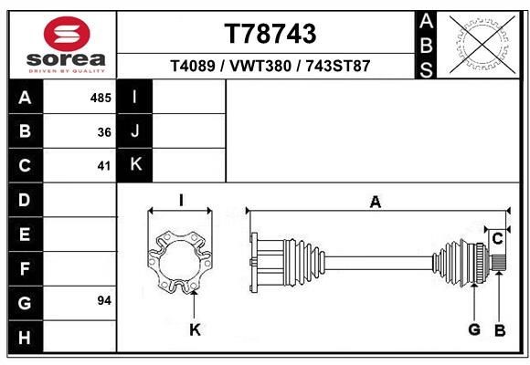 EAI T78743: Arbre de transmission 485mm