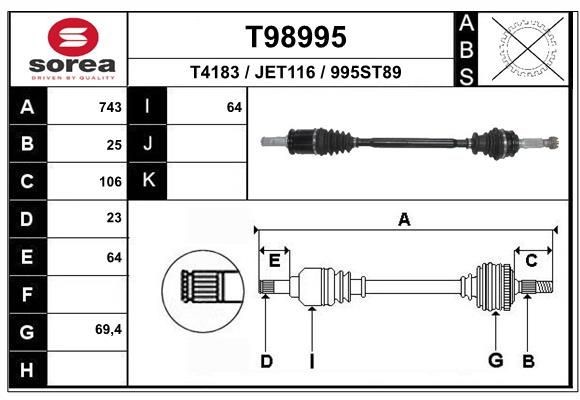 EAI T98995: Drivaxel 743mm