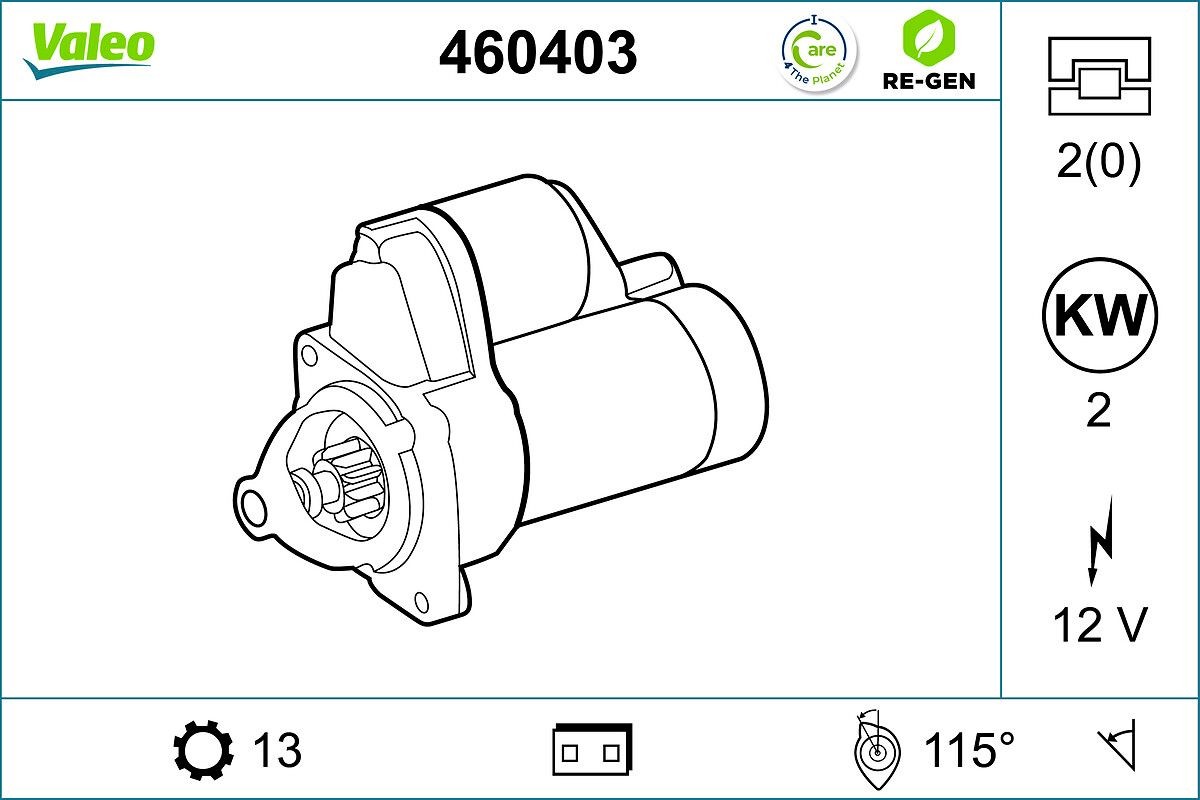 VALEO 460403: Starter VALEO RE-GEN REMANUFACTURED 2kW