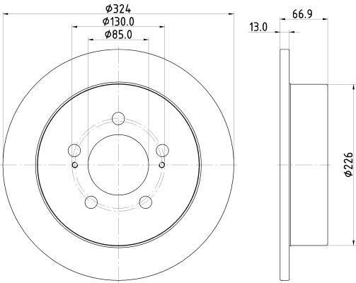 MINTEX MDC3195C: Stabdžių diskas Ø: 324mm, visiškai, Ø: 324mm, padengta, be rato stebulės, be rato guolio, be rato tvirtinimo smeigių