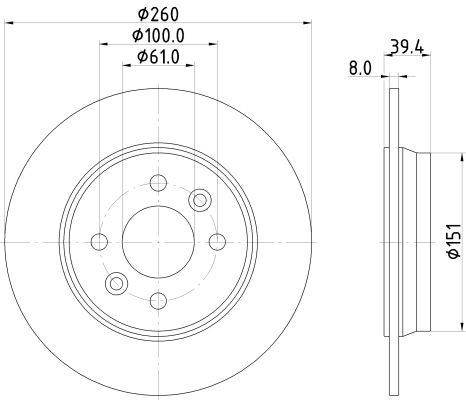MINTEX MDC3197C: Disco freno Ø: 260mm, pieno, Ø: 260mm, rivestito, senza mozzo portaruota, senza cuscinetto ruota, senza bullone fissaggio ruota