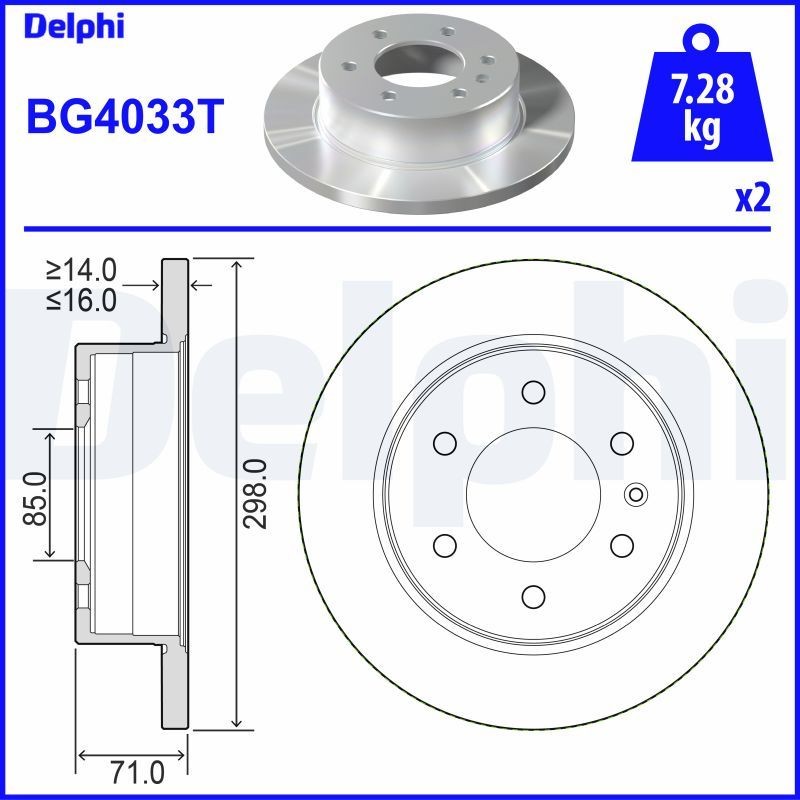 DELPHI BG4033T: Piduriketas Ø: 298mm, täis, Ø: 298mm, õlitatud
