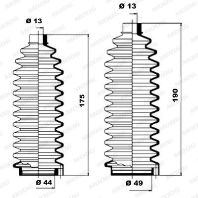 MOOG K150038: Kaitsekummikomplekt, rooliseade esisild vasakul, esisild paremal