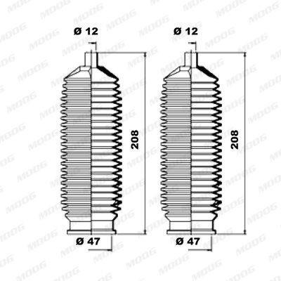 MOOG K150168: Kaitsekummikomplekt, rooliseade esisild vasakul, esisild paremal
