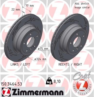 ZIMMERMANN 150.3464.53: Disc de frână BLACK Z Ř: 324mm, ventilat interior, canelat, Ř: 324mm, acoperit (cu un strat protector)