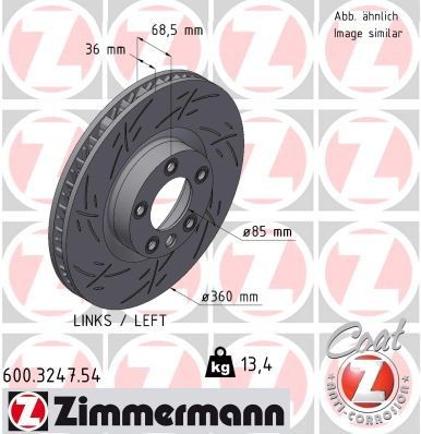 ZIMMERMANN 600.3247.54: Disc de frână BLACK Z Ř: 360mm, ventilat interior, canelat, Ř: 360mm, acoperit (cu un strat protector)