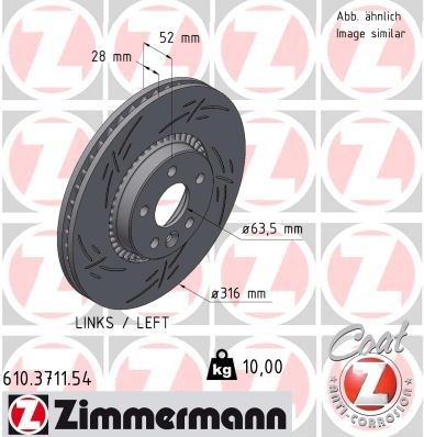 ZIMMERMANN 610.3711.54: Piduriketas BLACK Z Ø: 316mm, välisõhutus, piludega, Ø: 316mm, kaetud