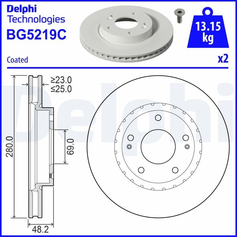 DELPHI BG5219C: Piduriketas Ø: 280mm, õhutusega, Ø: 280mm, kaetud