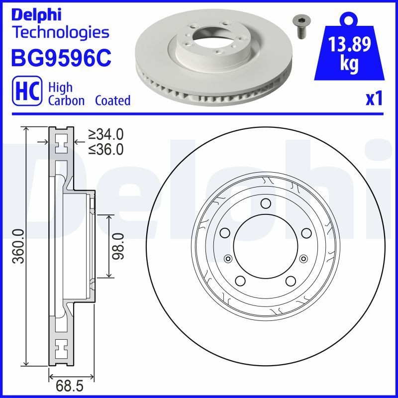 DELPHI BG9596C: Piduriketas Ø: 360mm, õhutusega, Ø: 360mm, kaetud