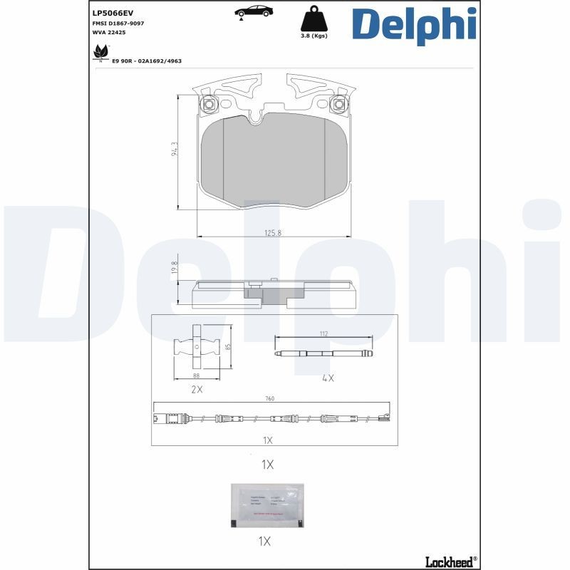DELPHI LP5066EV: Piduriklotsid koos lisadega, koos kokkusurumisvastase plekiga