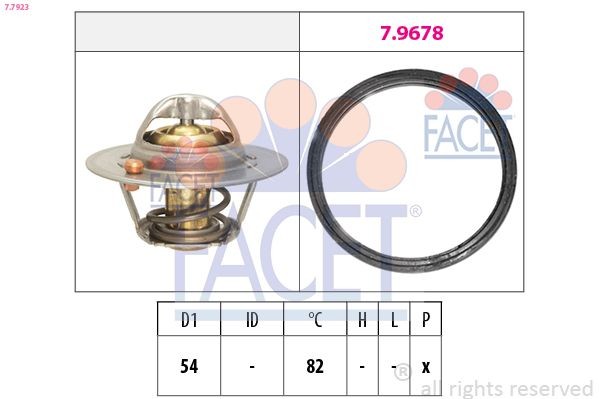 FACET 7.7923: Termostaat, Jahutusvedelik Made in Italy - OE Equivalent 82°C, 54mm
