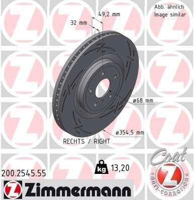 ZIMMERMANN 200.2545.55: Piduriketas BLACK Z Ø: 355mm, sisemine õhutus, piludega, Ø: 355mm, kaetud