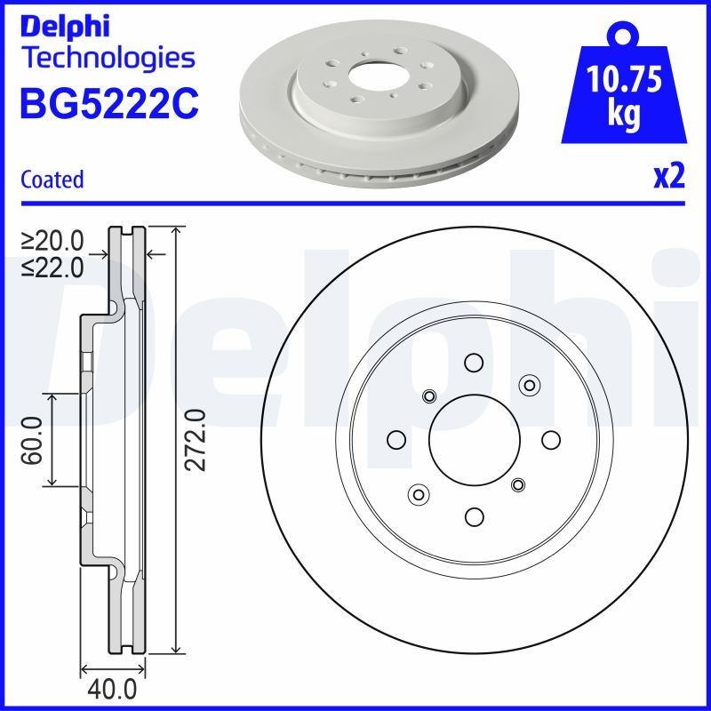 DELPHI BG5222C: Piduriketas Ø: 272mm, õhutusega, Ø: 272mm, kaetud