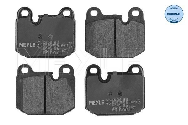 MEYLE 025 205 8816: Piduriklotsid Esisild, koos kokkusurumisvastase plekiga, ORIGINAL Quality