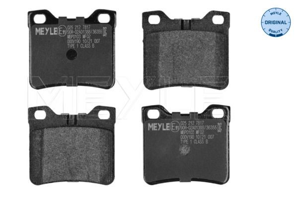 MEYLE 025 212 7817: Piduriklotsid Tagasild, koos kokkusurumisvastase plekiga, ORIGINAL Quality