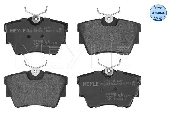 MEYLE 025 239 8017: Piduriklotsid Tagasild, koos kokkusurumisvastase plekiga, ORIGINAL Quality