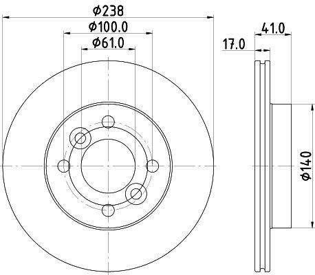MINTEX MDC3214C: Disc de frână Ř: 238mm, ventilat interior, Ř: 238mm, acoperit (cu un strat protector), fara butuc roata, fara rulment roata, fara suruburi de fixare roata