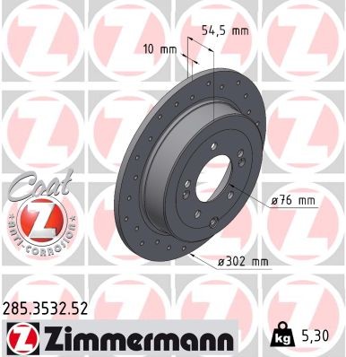 ZIMMERMANN 285.3532.52: Piduriketas SPORT Z Ø: 302mm, täis, perforeeritud, Ø: 302mm, kaetud