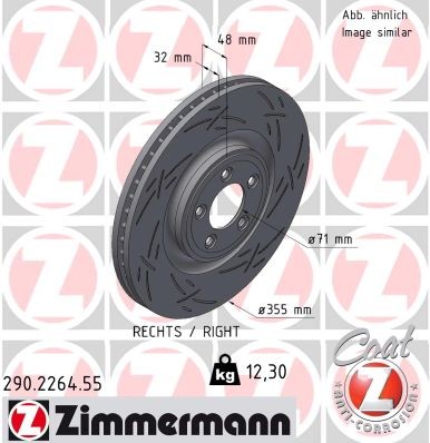 ZIMMERMANN 290.2264.55: Disco freno BLACK Z Ø: 355mm, ventilazione interna, intagliato, Ø: 355mm, rivestito