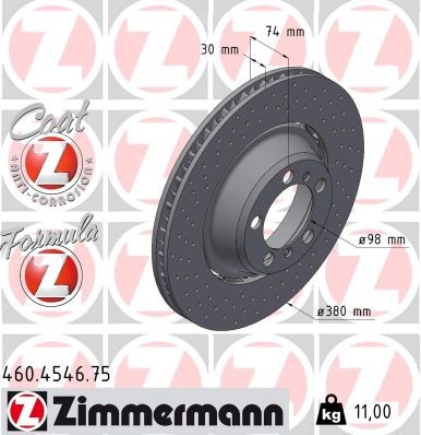 ZIMMERMANN 460.4546.75: Piduriketas FORMULA Z Ø: 380mm, õhutusega, kaldu, kaheosaline piduriketas, ujuv piduriketas, Alumiiniumist pidurikettakamber, Ø: 380mm, kaetud
