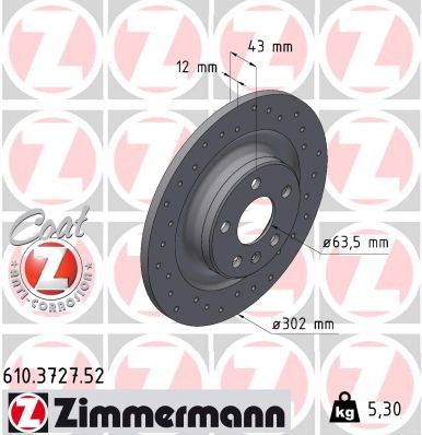 ZIMMERMANN 610.3727.52: Piduriketas SPORT Z Ø: 302mm, täis, perforeeritud, Ø: 302mm, kaetud