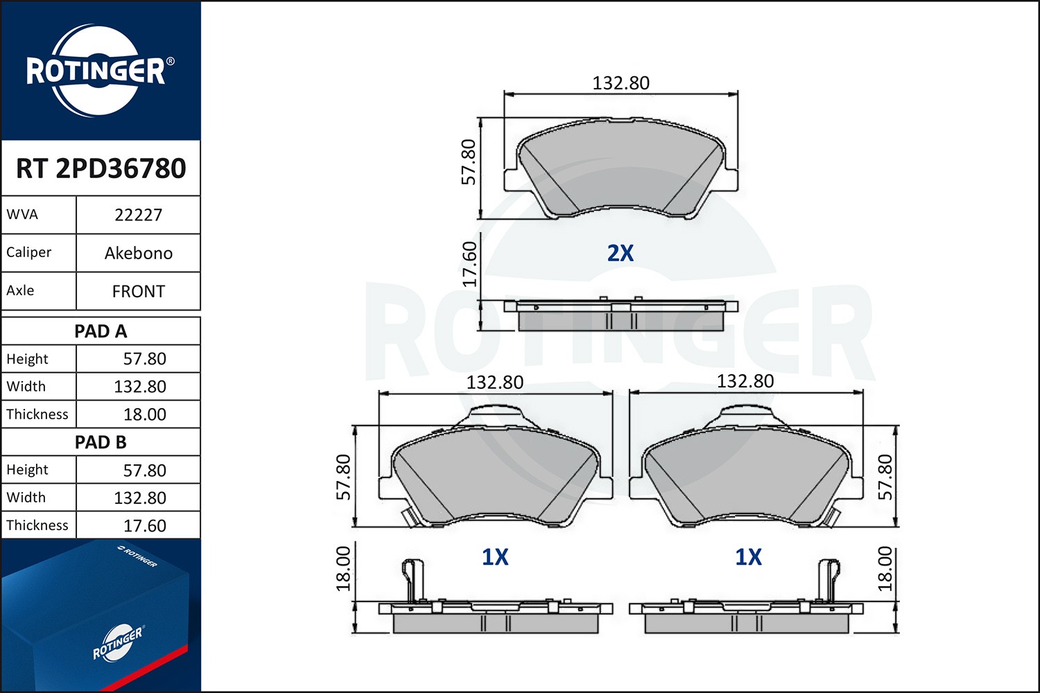 ROTINGER RT 2PD36780: Piduriklotsid koos kokkusurumisvastase plekiga