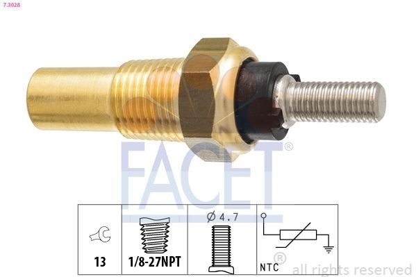 FACET 7.3028: Senzor, temperatura lichid de racire 1/8-27NPT, Made in Italy - OE Equivalent