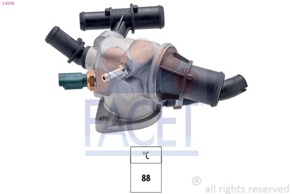FACET 7.8179: Termostaat, Jahutusvedelik 88°C, koos tihendiga, Made in Italy - OE Equivalent