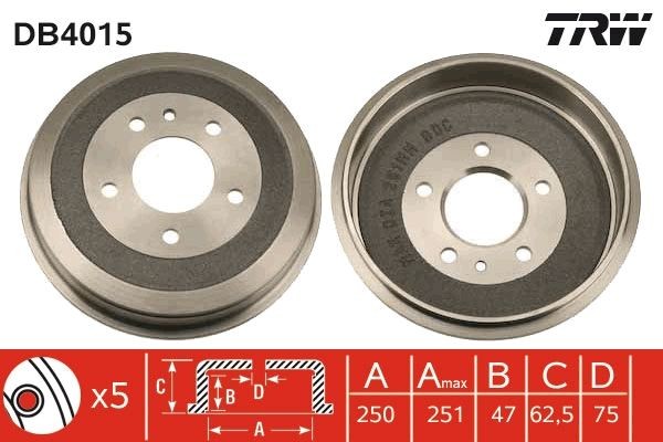 TRW DB4015: Tambur frana 250mm, 264mm