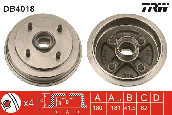 TRW DB4018: Tambur frana 180mm, 198mm