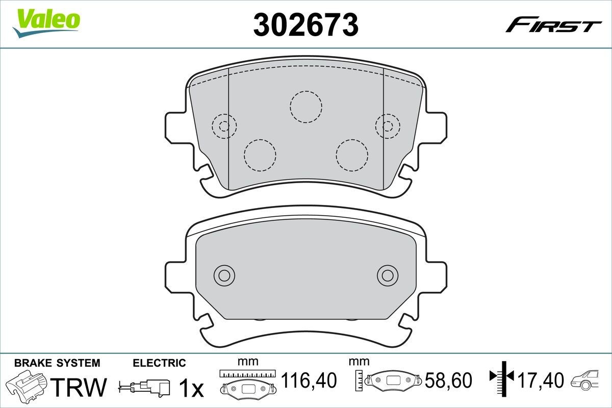 VALEO 302673 Bremsbeläge FIRST Hinterachse, mit Anti-Quietsch-Blech