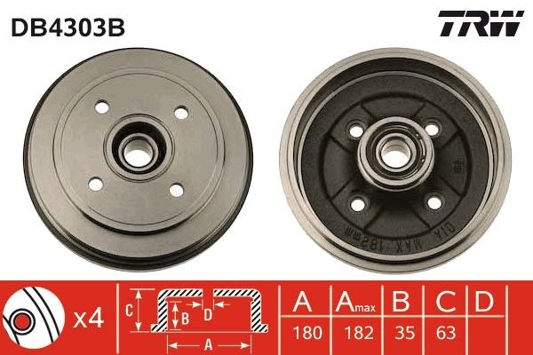 TRW DB4303B: Tambur frana cu rulment roata integrat, fara senzor ABS
