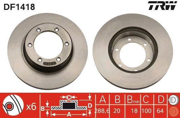 TRW DF1418: Disc de frână Ř: 288mm, ventilat, Ř: 288mm, lacuit
