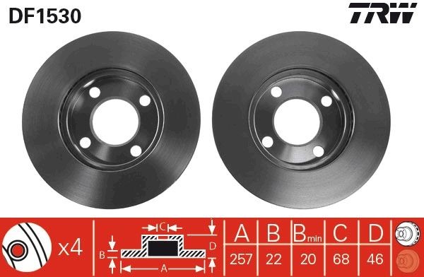 TRW DF1530: Piduriketas Ø: 256mm, õhutusega, Ø: 256mm, värvitud