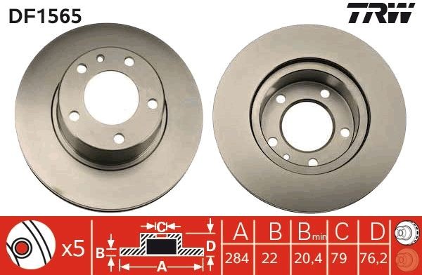 TRW DF1565: Piduriketas Ø: 284mm, õhutusega, Ø: 284mm