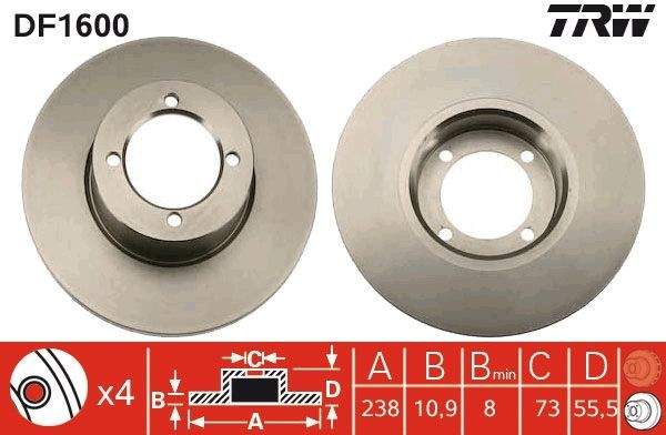 TRW DF1600: Piduriketas Ø: 238mm, täis, Ø: 238mm