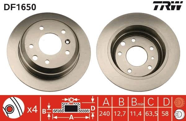 TRW DF1650: Piduriketas Ø: 240mm, täis, Ø: 240mm, värvitud