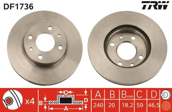 TRW DF1736: Piduriketas Ø: 240mm, õhutusega, Ø: 240mm